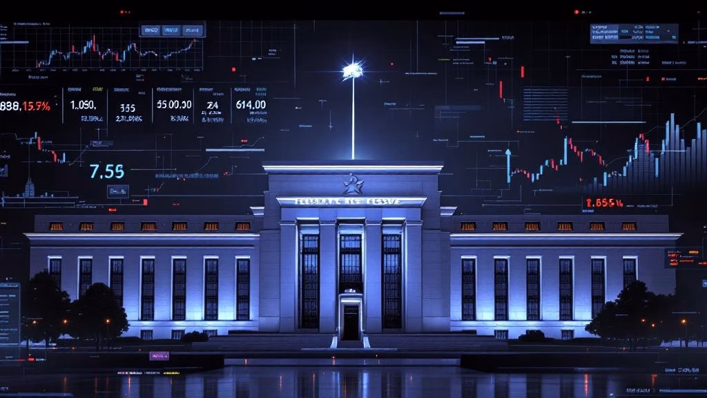Federal Reserve building and interest rate data visualization
