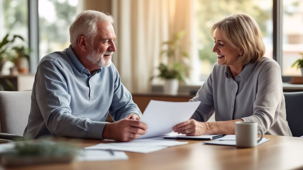 Social Security’s 2032 Trust Fund Deadline: Six Planning Moves Advisors Should Make With Clients Now Retirement planning advisor meeting couple in their 60s reviewing Social Security benefit documents, modern financial office, natural daylight