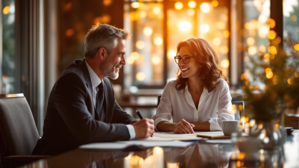Donor-Advised Funds in the OBBBA Era: Why Charitable Bunching Is Now a Wealth Preservation Priority High-net-worth couple reviewing philanthropic giving strategy with wealth advisor, warm gold office interior, professional photography